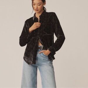 Pilcro Hadley Black Velvet Button-Up Shirt
